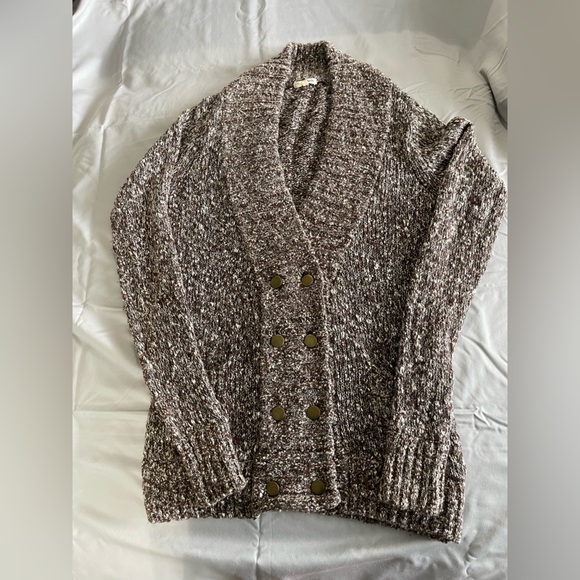 LA made Wool Blend Women’s Brown and White Button Up Cardigan Size Medium - Picture 1 of 8